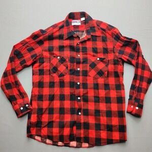 American Edition Vintage Buffalo Plaid Flannel Shirt Red Black Mens Large USA